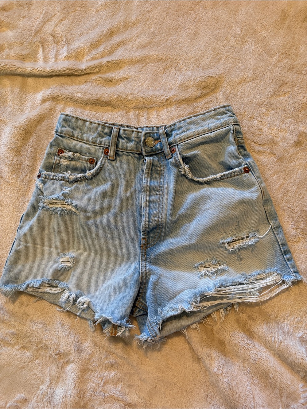 Light Blue Distressed Denim Women's Shorts